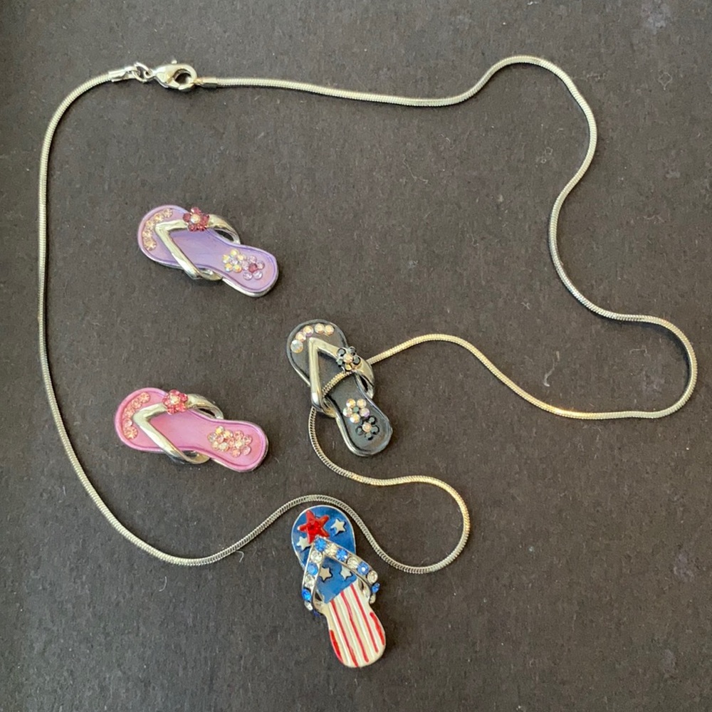 COPY - Silver tone 17” necklace with four sandal charms.
